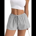 thumbnail image 3 of Pantalones Cortos Tipo Bóxer de Verano con Cintura Elástica, Cordón Ajustable y Estampado de Rayas para Mujer Negro L, 3 of 7