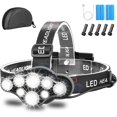 thumbnail image 1 of Linterna frontal, súper brillante con luz intermitente roja, resistente al agua con clip 18000 lúmenes 8 LED 8 modos de luz JFHHH pequeña, 1 of 5