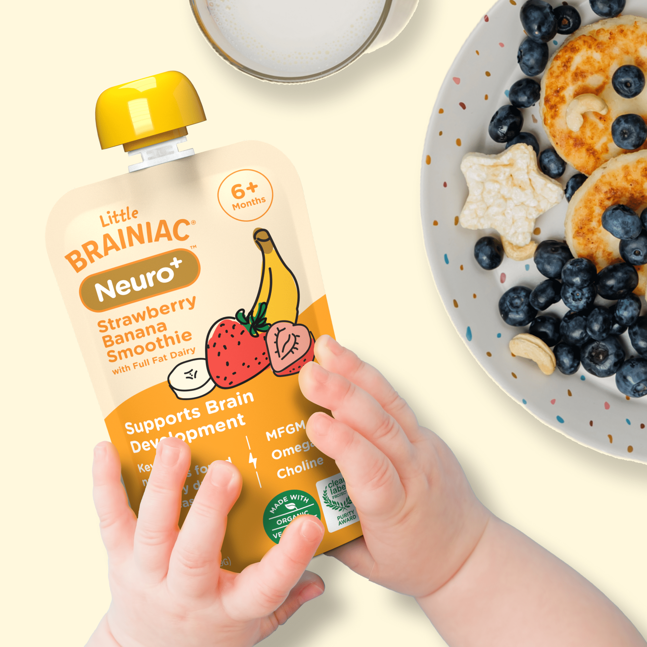 Little Brainiac Neuro+ Smoothie Baby Food Pouch with Omega-3s, Strawberry Banana, 3.5oz, 6ct