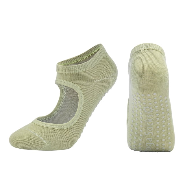 Green Socks Ladies' Solid Color Backless Grip Socks Yoga Ankle Sports Socks Ladies' Anti Slip Slippers Socks