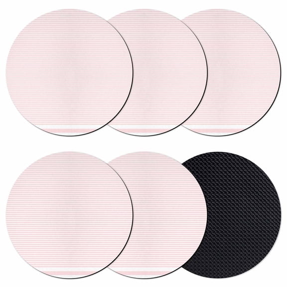 Farmhouse Pink White Striped Coasters Set of 6, Modern Stripes Absorbent Coasters for Drinks, Coaster for Bar Office Dining Coffee Table Accessories Decor, Non Slip Round Desk Coaster