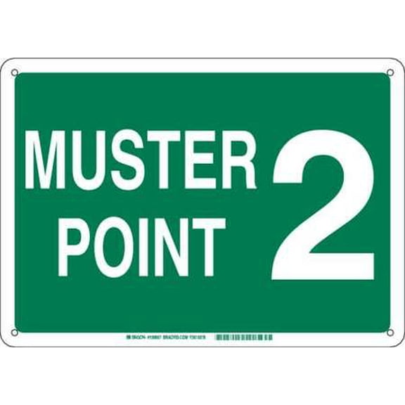 BRADY Emergency Sign,B-555 Alum,Muster Point 2 139673