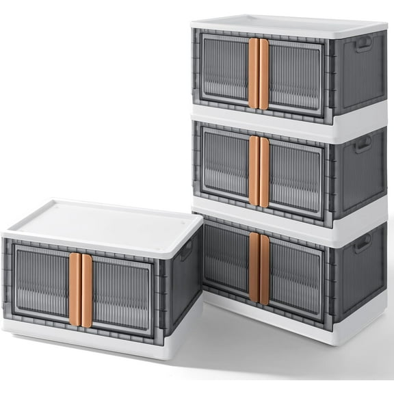 GUNJI Storage Bins Plastic Collapsible Closet Organizer Bathroom Stackable Storage Box with Lids and Wheels Home Storage (19 Gallon, 4 Pack)