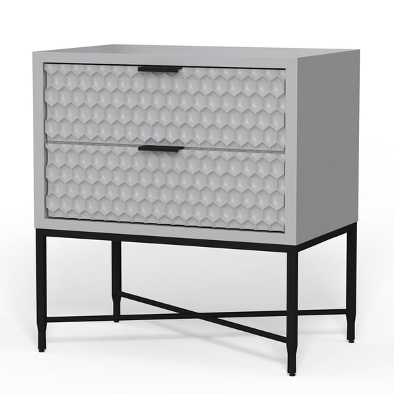 Rexi 26 Inch 2 Drawer Nightstand, Honeycomb, Mahogany, Light Gray, Black- Saltoro Sherpi