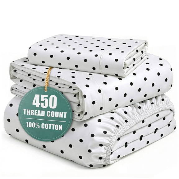 Casa Platino Twin Bed Sheets - 450 Thread Count 100% Cotton Twin Sheets Set, 3 Pc Twin Size Sheet Set, Hotel Luxury Bed Sheets, Dorm Rooms & Adults, Breathable Cotton Sheets - Polka Dot (Black)
