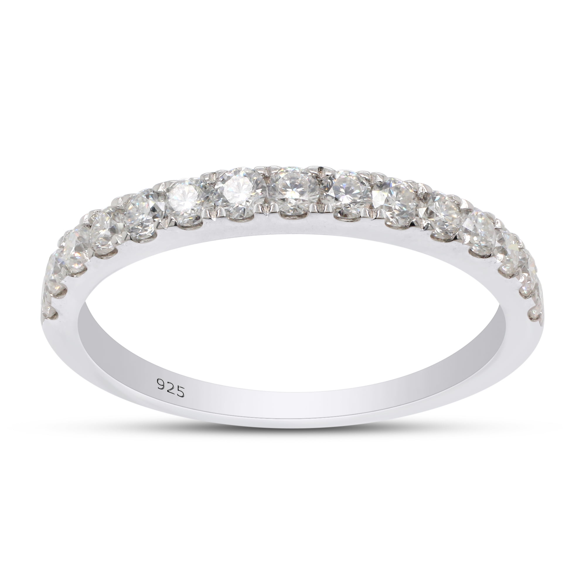 AFFY 0.50CT Moissanite Diamond Half Eternity Wedding Band for Women 14K White Gold over Silver-4