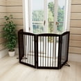 thumbnail image 6 of HLR Freestanding Pet Gate for Dogs, Foldable Wooden Dog Gate, Indoor Dog Gate for Stairs, Doorways, Step Over Pet Puppy Safety Fence with Support Feet, 32" Height 4 Panels, Dark Brown, 6 of 8