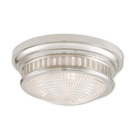 

Flush Mounts 3 Light With Steel Hand Blown Clear Cut Polished Nickel size 15 in 120 Watts - World of Crystal