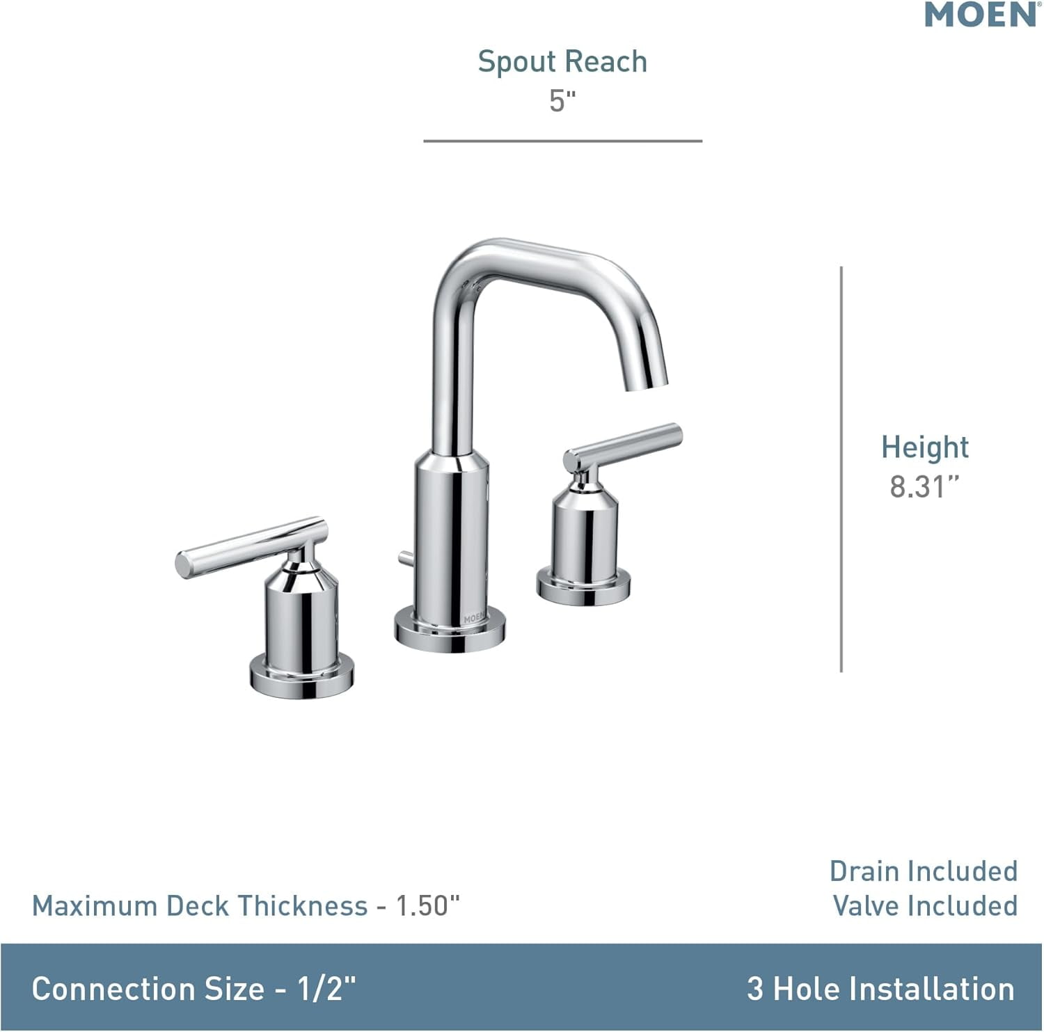 Moen TV6142BL Gibson Matte Black Two-Handle High Arc Widespread Bathroom Sink Faucet for 3-Hole Setups with Valve Included