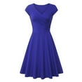 thumbnail image 3 of Elainilye Fashion Dress for Women Summer Casual Solid Color Casual Short Sleeve V-Neck Loose Dress Plus Size Dress,Blue, 3 of 4
