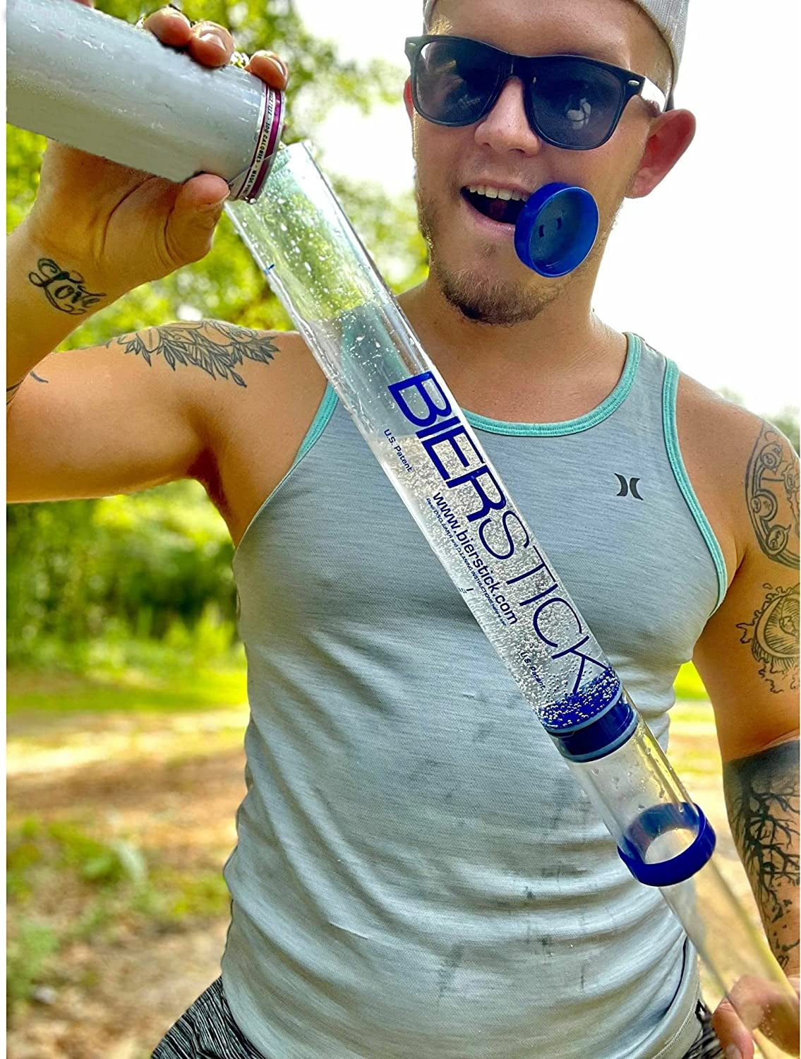 Beer Bong Bierstick 2.0 Syringe - College Gift Party Tool - Tailgating Blue Beerbong Funnel Holds 24oz