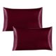 thumbnail image 1 of Juego estándar de 2 fundas de almohada de satén color vino - Fundas de almohada verdes sedosas para cabello y piel de 50 x 66 cm, fundas de almohada con cierre de sobre, similares a las de seda., 1 of 2
