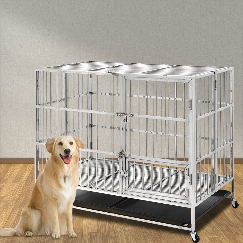 49'' Dog Crates for Large Dogs, Heavy Duty Stainless Steel Dog Crate Stainless Steel Heavy Duty Dog Crate