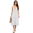 thumbnail image 6 of Fiophy 100% Linen Dress V Neck Tie Front Sleeveless Spaghetti Strap Summer Casual Midi Summer Beach Dresses,White, L, 6 of 8