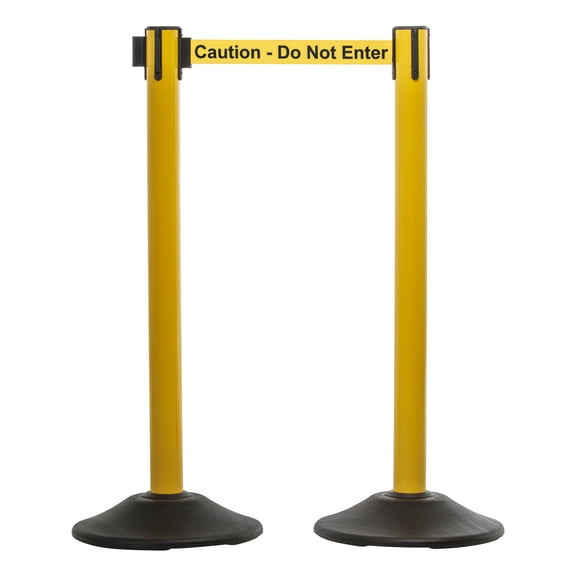 US Weight Yellow Steel Stanchion - 7.5-Foot Retractable Caution Belt - Premium Crowd Control Barriers