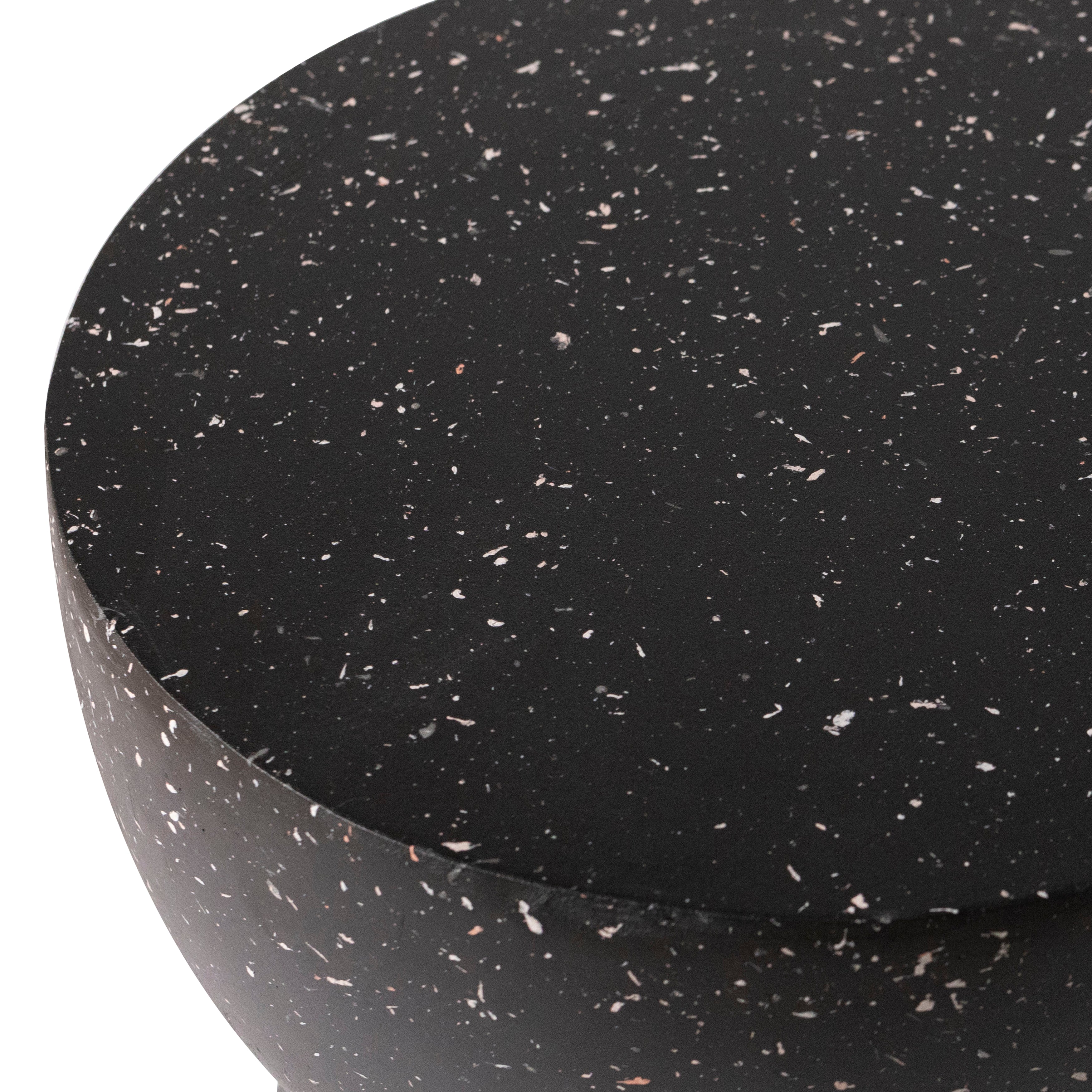 LeisureMod Minimalist Side Table Fiberstone Round Hourglass Accent End Table Stool, Patio Indoor Home Living Room, Weather-Resistant, Sage in Black