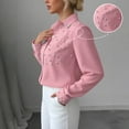 thumbnail image 1 of TaTaai Women's Loose Fit Blouse Long Sleeve Solid Color Pearl Button Collar Design Casual Office Shirt Fashion Polyester Top Gift, 1 of 6