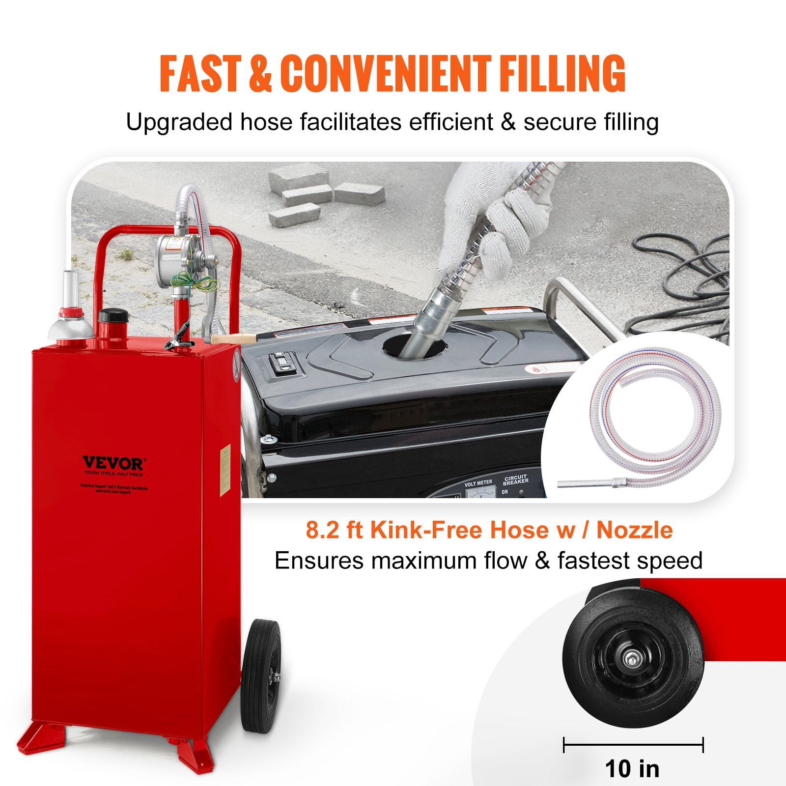 30-Gallon Portable Gas Caddy with Manual Pump, 2-Wheel Fuel Storage Tank for Gasoline/Diesel, Ideal for Cars, Lawn Mowers, ATVs, Boats (Red)