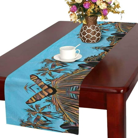 

MKHERT Sunny Tropical Scene Landscape with Palm Trees and Exotic Plants Table Runner for Office Kitchen Dining Wedding Party Banquet 16x72 Inch