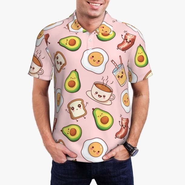 Balery Breakfast Camisa Polo de Hombre con Estampado, de Manga Corta y Tejido Medio, Camisa Tipo Golf Polo-Large