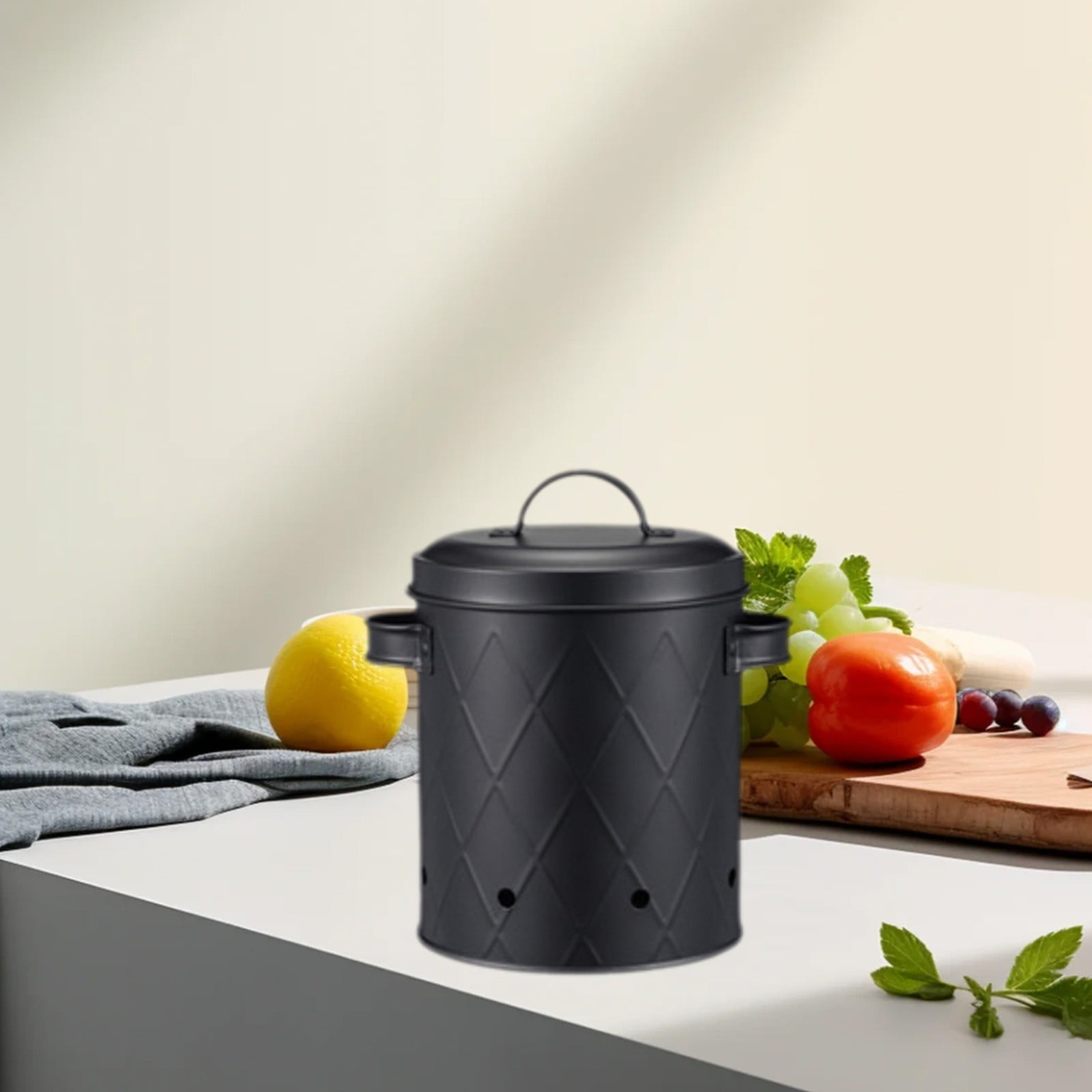 Mesh Fruit and Vegetable Storage Bucket with Lid - Rust-Proof Kitchen Organizer for Potatoes, Onions, Garlic - Stackable Produce Bin - 1 Pack