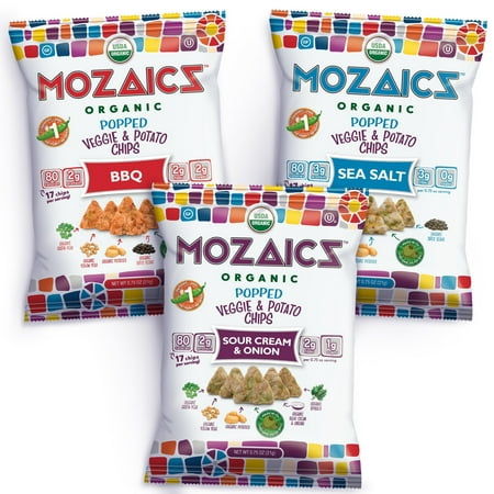 Mozaics Organic Popped Veggie & Potato Chips- Healthy snack~100 calorie snack, better than veggie straws or stix - gluten free - 0.75oz single serve bags (Best Sellers, 12-count) Best Sellers 12