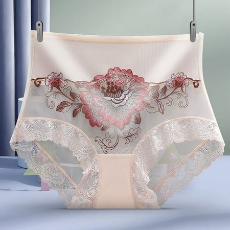 Women s Underwear No Show Lace High Waist Cotton Lift Hollow Comfortable Embroidery Panties Hipster Decent Coverage: Brief
