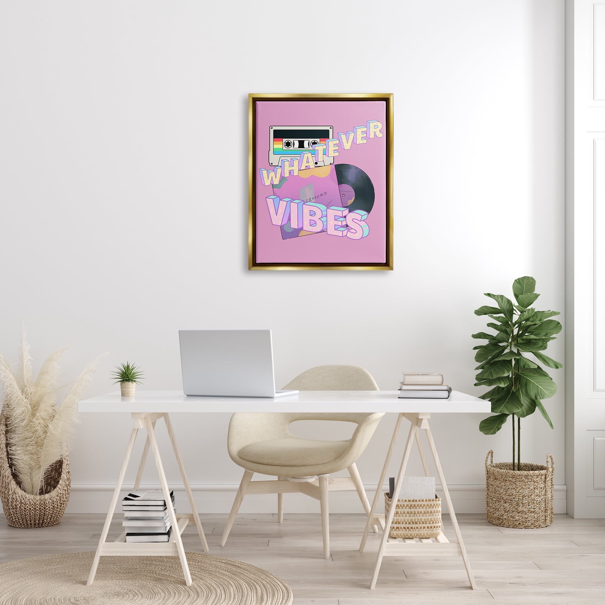 Stupell Industries Whatever Vibes Retro Cassette Religious Painting Gold Floater Framed Art Print Wall Art