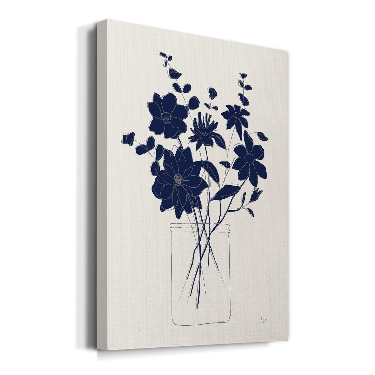 Indigo Sketch Bouquet II Premium Gallery Wrapped Canvas - Ready to Hang