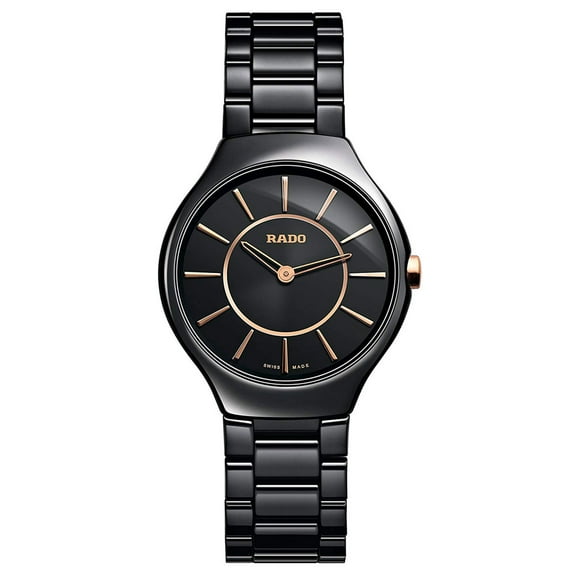 Rado True Thinline Black Ceramic Black Dial Quartz Womens Watch R27742152