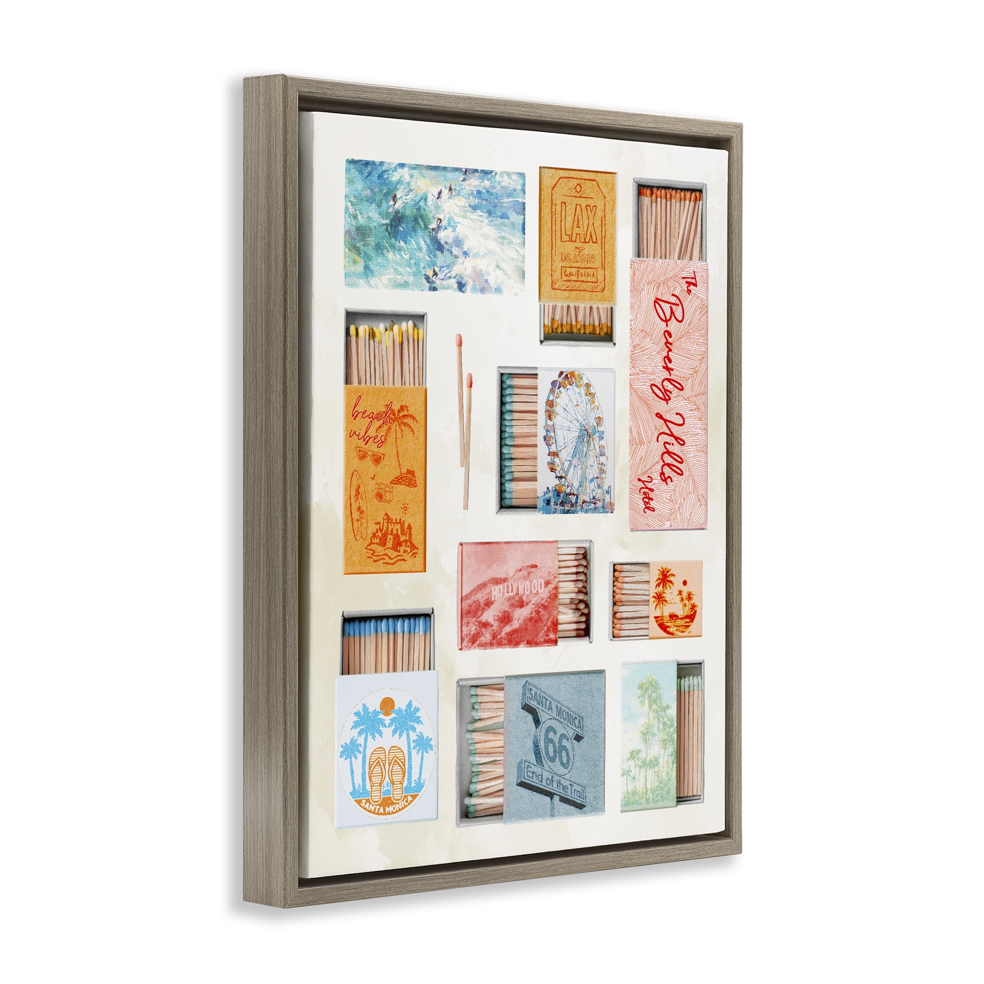 California Beach Matchboxes Brown Framed Floater Canvas Wall Art, design by Ziwei Li