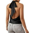 thumbnail image 5 of Womens Neck Satin Tank Tops Backless Sleeveless Crop Tank Top Black S, 5 of 6