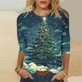 thumbnail image 2 of yoeyez Women Christmas Shirts Christmas Printed Funny Tshirts Xmas Holiday Tops Trendy Cute 3/4 Length Sleeve Round Neck Blouses, 2 of 6