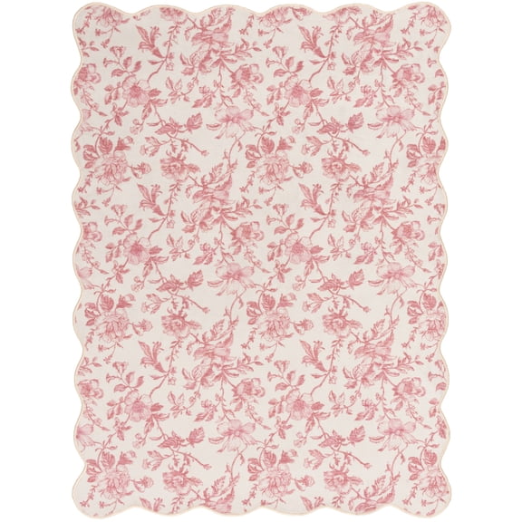 Mainstays Pink Floral Faux Fur Scalloped Indoor Area Rug, 4'x5'6"