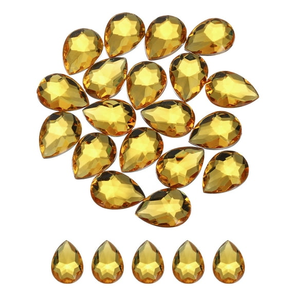Uxcell 20PCS Flat Back Acrylic Teardrop Gems 18x25mm Artificial Rhinestones for DIY Crafts Bead Golden