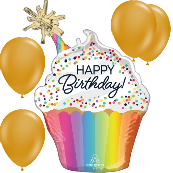 LoonBalloon Cupcake-Shaped Birthday Balloon with Confetti with 4 latex balloons - Festive & Fun