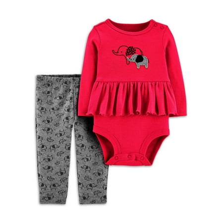 Carter's Child of Mine Long Sleeve Bodysuit & Pant, 2pc Outfit Set