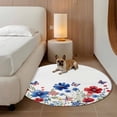 thumbnail image 3 of Round Area Rug 3ft, 4th of July Blue Red Flower Butterfly Non-Shedding Washable Area Rug, USA Flag Star Non Slip Low-Profile Circle Rugs for Living Room, Bedroom Dining Room, 3 of 9