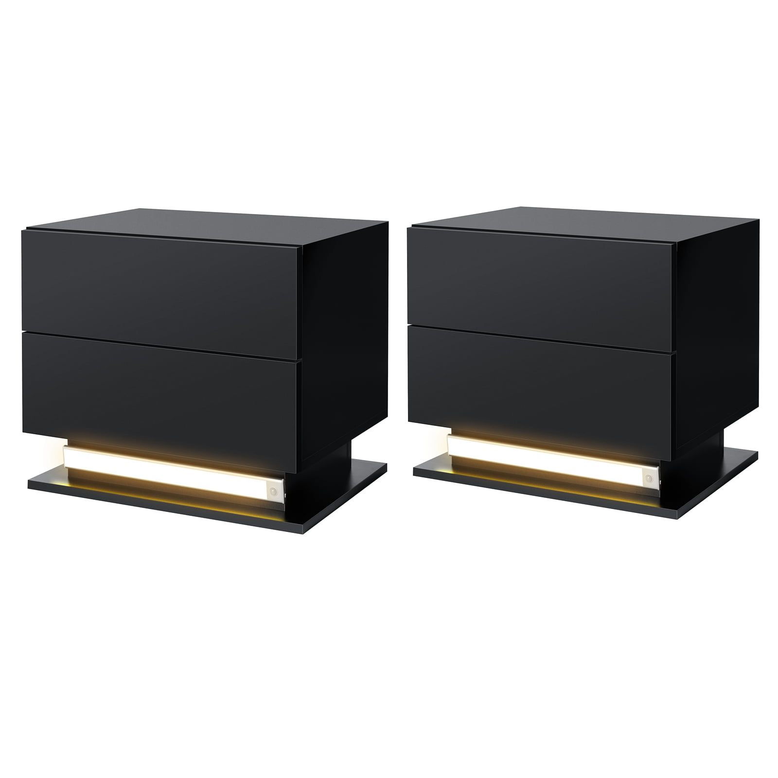 Hommpa 2Set Modern LED Nightstand, Adjustable 3Color Light, 2Drawer