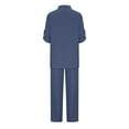 thumbnail image 4 of Elainilye Fashion Women's Shirts Set Two Piece Cotton Linen Outfit Casual Baggy Long Sleeve Button Down Shirts And Pants Set,Blue, 4 of 5