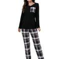 thumbnail image 3 of MecTo Women Pajamas Sets, Lady Paid Pants Long-Sleeved PJ, Black, 2 piece, Size M, 3 of 9