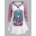 thumbnail image 1 of Talla más brujo Doctor Skull V Notch Manga de raglán Tee Rosegal Mangas largas de talla grande, 1 of 5