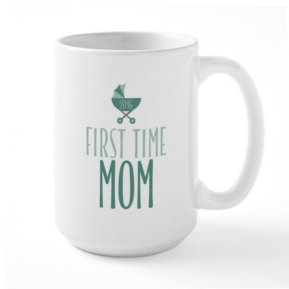 CafePress - First Time Mom Blue Large Mug - 15 oz Ceramic Large White Novelty Mug