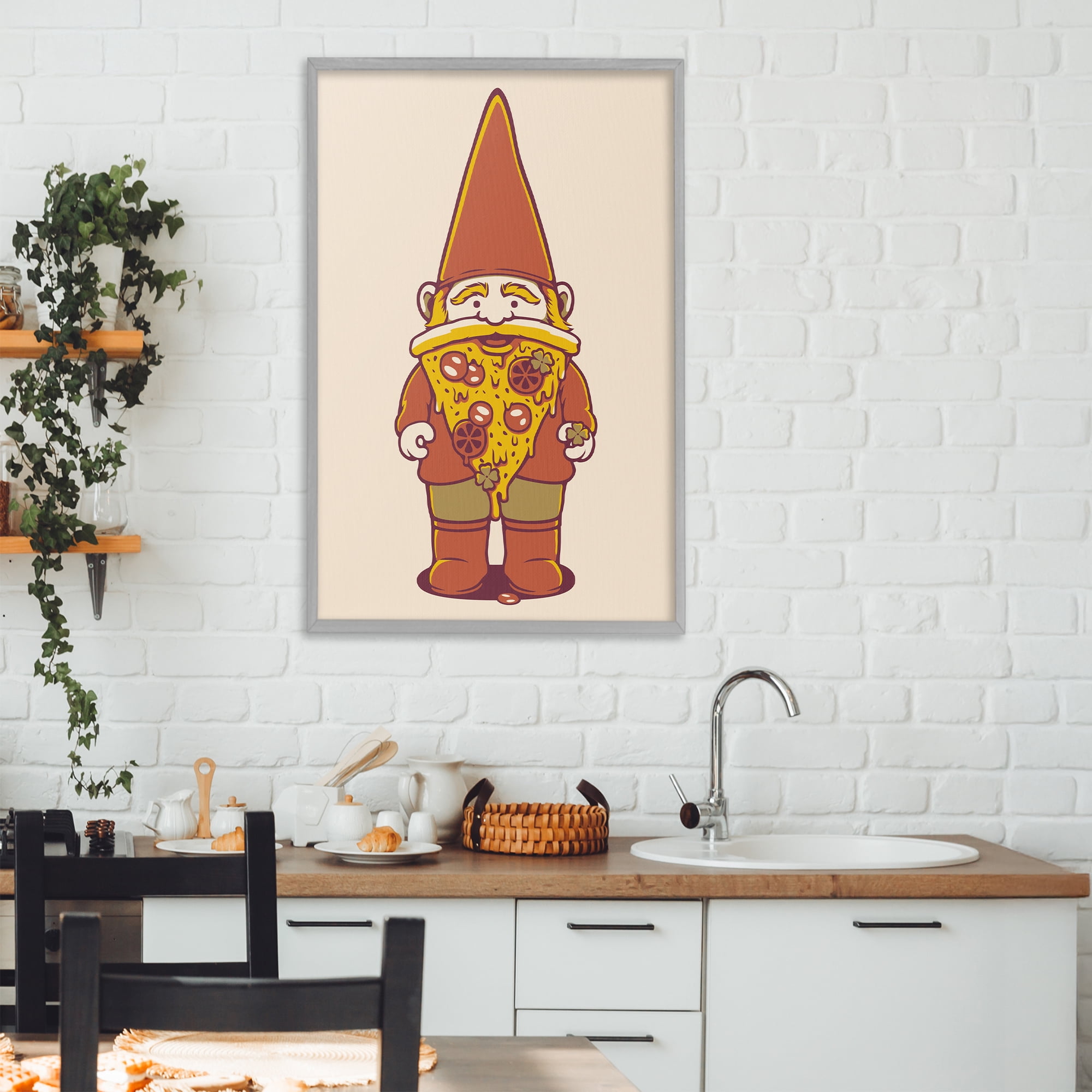 Stupell Industries Happy Pizza Gnome Gray Framed Giclee Art, design by Tobe Fonseca