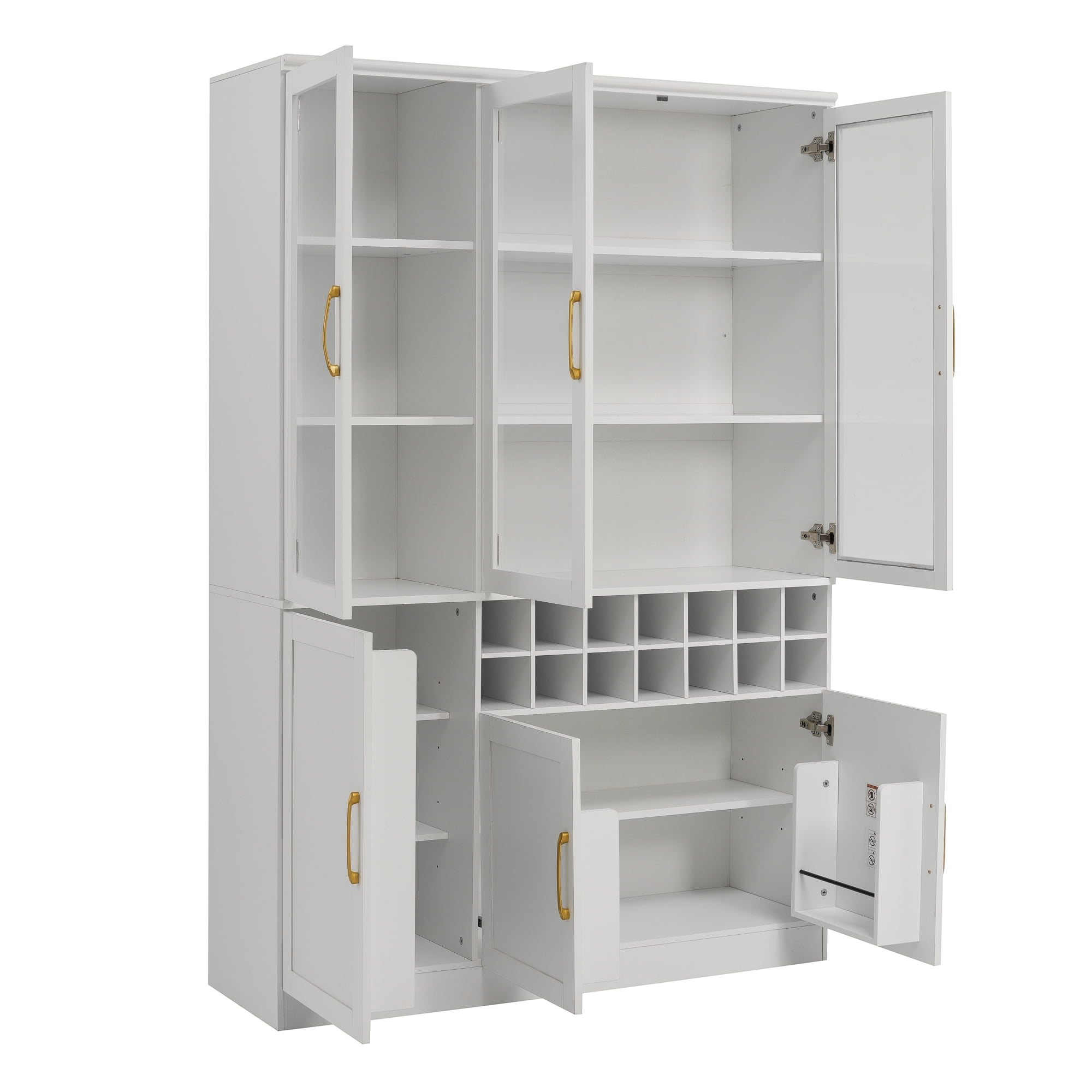Euroco 70" Tall Wine Bar Cabinet with Glass Doors,Modern Coffee Liquor Cabinet with Removable 14-Bottle Wine Rack & Built-in Door Shelves,Large Pantry Cabinet for for Kitchen Dining Room,White