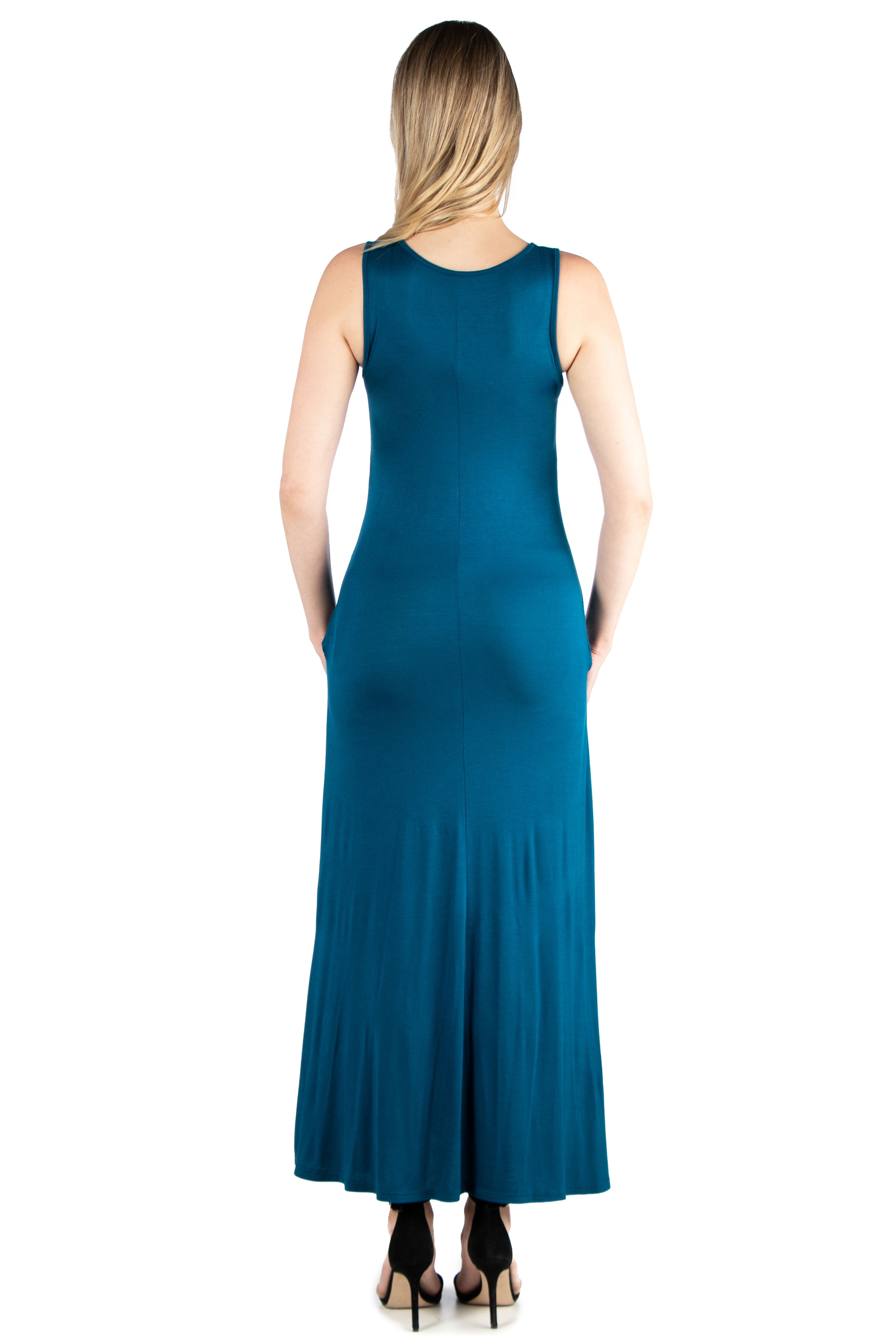 24seven Comfort Apparel Sleeveless Tank Maternity Maxi Dress with Pockets