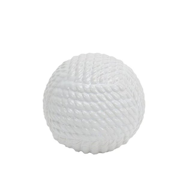 Benzara BM189504 Decorative Ceramic Orb with Rope Textured Surface, White - Small - 5.75 x 6 x 6 in.