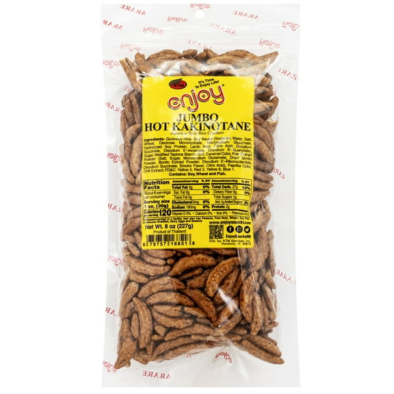 Enjoy Jumbo Hot Kakinotane Rice Cracker (8 oz), Resealable Bag, Contains Soy, Wheat, and Fish