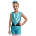 thumbnail image 6 of iiniim Kids Girls Dance Gymnastics Ballet Leotard Sparkly Rhinestones Bodysuit with Shorts Hair Band Blue Green 10, 6 of 7