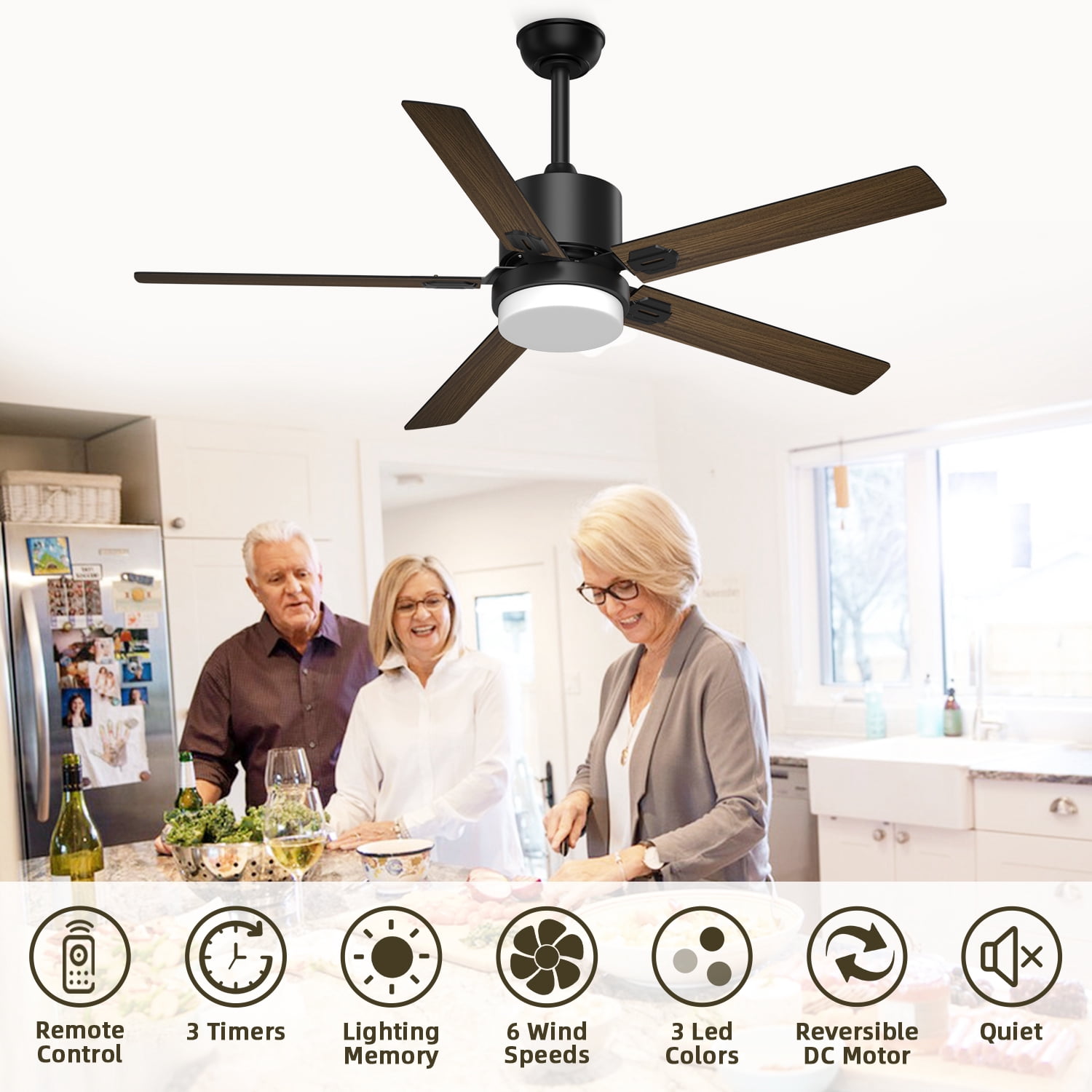 Xaujix Ceiling Fans with Lights and Remote Control, 60 inch Indoor Outdoor Ceiling Fan 6 Speed Silent Reversible Motor for Patio Farmhouse Bedroom Living Room